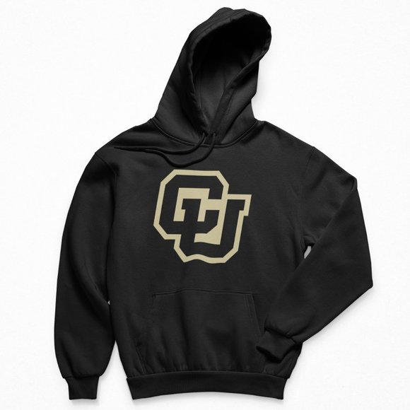 NEW Colorado Buffaloes Monochrome CU Monogram Logo Fleece Pullover Hoodie BLACK